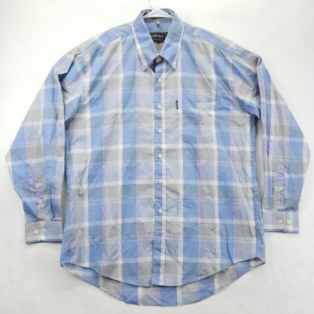 *RARE* Gianni Versace K2000 Plaid Shirt Mens XL Blue Grey